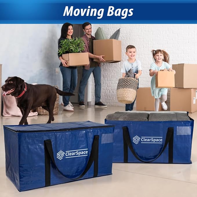 ClearSpace Heavy Duty Moving Bags or Storage Bag – Large Moving Boxes with Backpack Straps, Zippers & Handles – Perfect for M