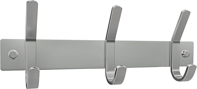 Small Coat Rack Wall Mount – Brushed Nickel 9 Inch Stainless Steel Hook Rail with 3 Heavy Duty Double Coat Hooks – Wall Mount