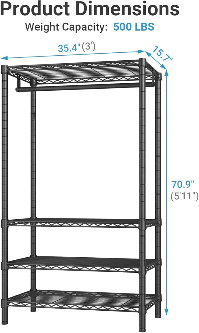 VIPEK V1 Wire Garment Rack 4 Tiers Heavy Duty Clothes Racks for Hanging Clothes Large Clothing Rack Freestanding Closet with 