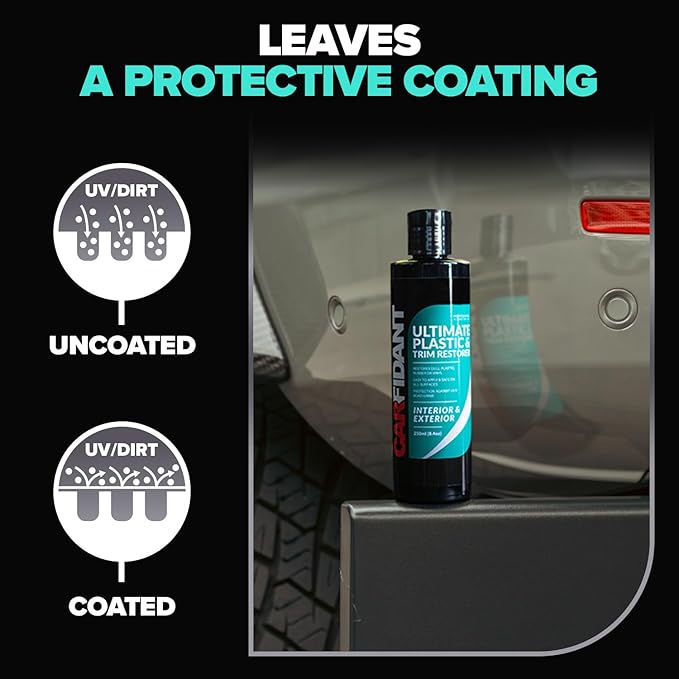 Carfidant Plastic Restorer for Cars – Refreshes Faded Plastic, Vinyl & Rubber Trim with Polish for Deep Shine – Protects Agai