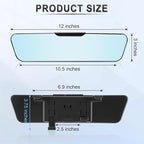 LivTee Anti Glare Rear View Mirror, Universal 12'' (305mm), Wide Angle Panoramic Convex Rearview Mirror, Clip-on to Original to Eliminate Blind Spot and Antiglare for Cars SUV Trucks