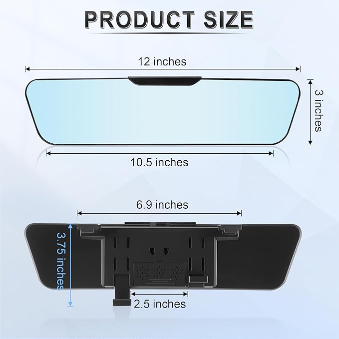 LivTee Anti Glare Rear View Mirror, Universal 12'' (305mm), Wide Angle Panoramic Convex Rearview Mirror, Clip-on to Original to Eliminate Blind Spot and Antiglare for Cars SUV Trucks