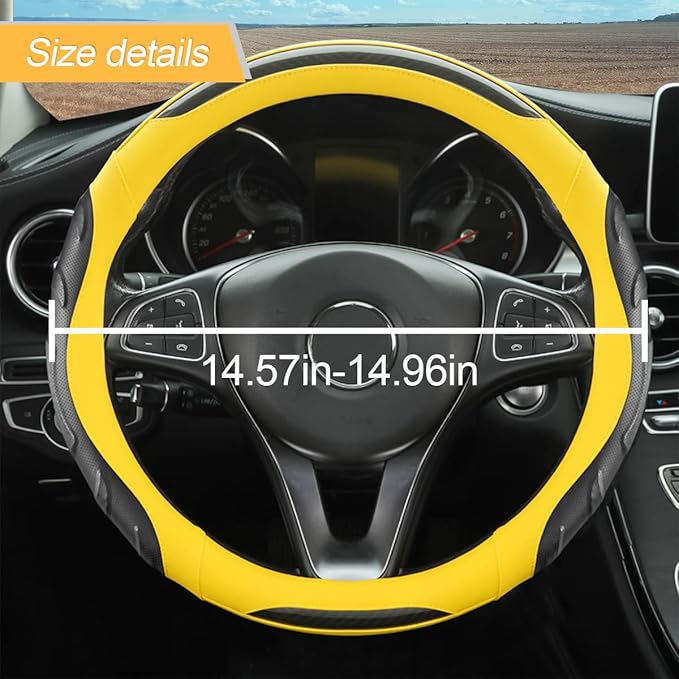 Leather Steering Wheel Cover, Auto Car Stretch Steering Wheel Protector, Universal 15 Inch Anti-Slip Breathable Odorless Stee