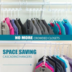 Wonder Hanger Max 10-Pack Space Saving Hangers, Reinforced Hooks Swivels 360°, Cascading Hanger, College Dorms & Storage Clos