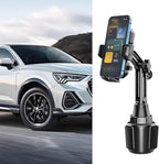 Car Cup Phone Holder, 360° Rotation Carbon Fiber Vehicle Cup Cellphone Holder with Long & Adjustable Neck, Auto Interior Smartphone Expander Mount Accessories, Universal Fit