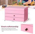 Meangood Jewelry Box Organizer for Women, 3 Layer Large Jewelry Storage Case, Rustic Wooden Jewelry Box with Mirror & Ring Tr