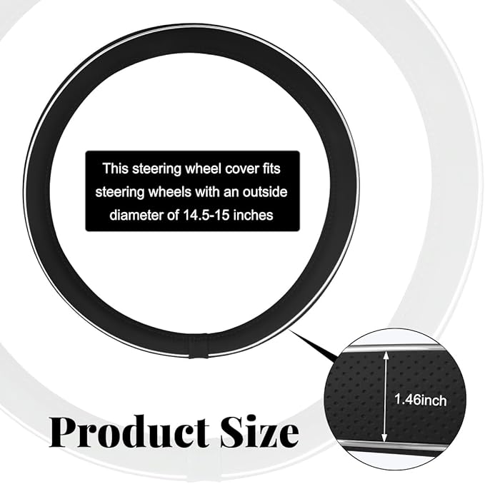 Yourkar Leather Steering Wheel Cover, Breathable Anti-Slip Car Steering Wheel Protector for Max Diameter 15 Inch, Universal A