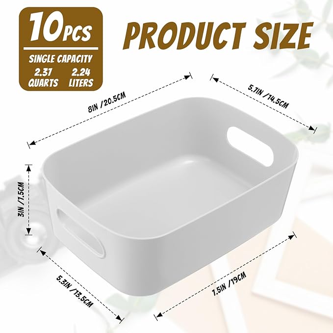 Zopeal Plastic Storage Bins 10 Pcs Gray Pantry Organizer Bins Small Baskets Storage Containers for Home Kitchen (8 x 5.7 x 3 