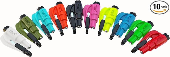 resqme The Original Emergency Keychain Car Escape Tool, 2-in-1 Seatbelt Cutter and Window Breaker, Made in USA, Rainbow Pack 