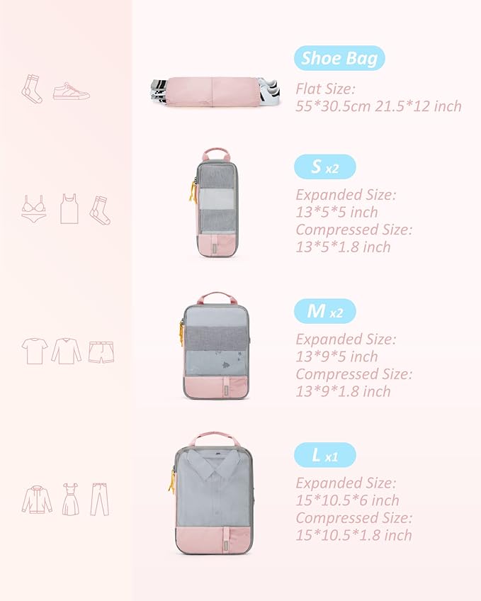 BAGSMART 6 Set /4 Set/2 Set Compression Packing Cubes for Travel, Lightweight Luggage Organizer Bags, Durable Space Saver Bag
