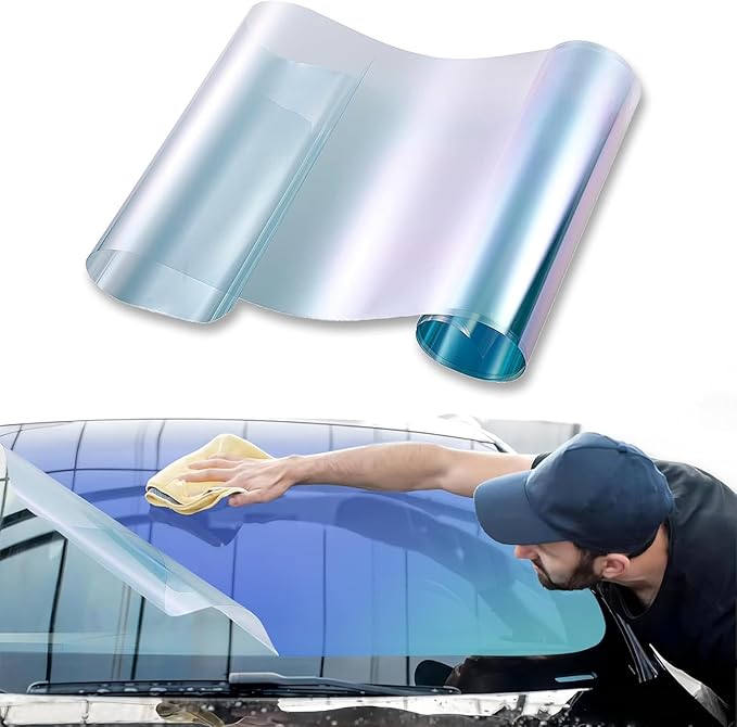 XhuangTech Car Tints for Window, 70% VLT Blue Window Tint for Cars, Front Windshield Tint UV Heat Blocking, One Way Privacy Window Film Chameleon Blue (23.62" in x 6‘ Ft)