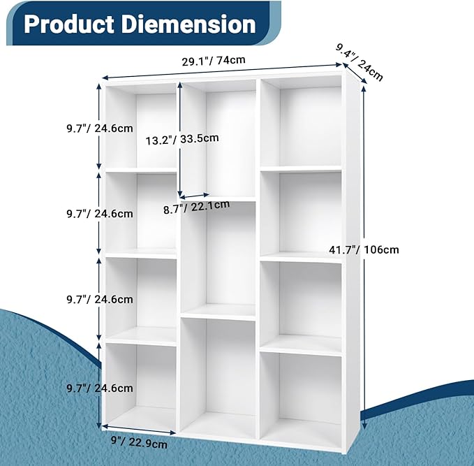 Whitmor 11 Cube Storage Organizer, 4 Tier Stackable Bookcase, Open Storage Display Bookshelf, Storage Cabinet for Living Room