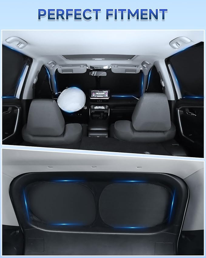 8PCS Window Shades for Toyota RAV4(2019-2024) Accessories – Full Coverage Sun Shade for Side Windows, Rear Triangular & Windshield – UV Protection & Privacy for Camping, Napping, Relaxing