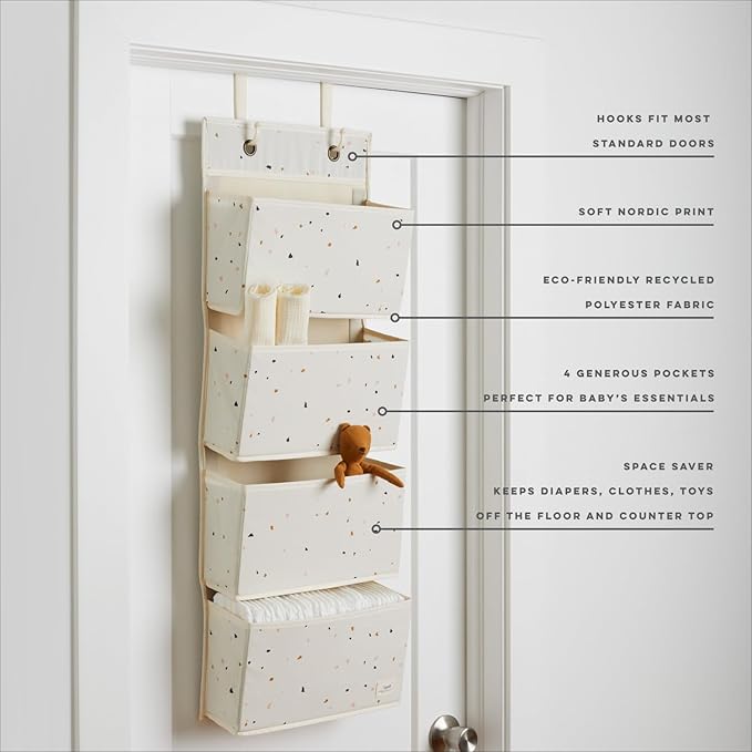 3 Sprouts Over the Door Organizer -Hanging Baby Organizers & Storage with 4 Large Pockets & 2 Hooks for Baby Clothes, Toy, St