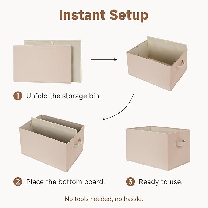 StorageWorks Storage Baskets for Shelves, Closet Organization and Storage Bins, Fabric Organizer Baskets for Clothes, Light B
