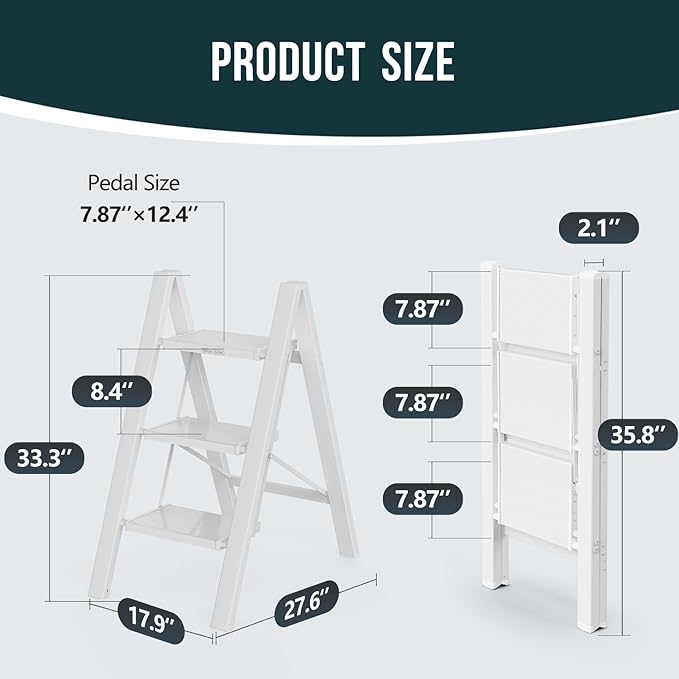 WOA WOA Step Ladder, Widen Pedals Folding Step Stool with Anti-Slip Foot, Portable Lightweight Aluminum Ladder, Household Ste
