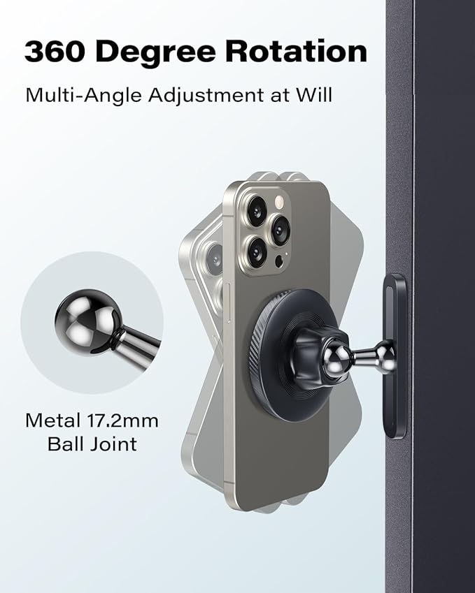 APPS2Car Magnetic Phone Holder for Gym, Alloy Base & Ball Joint, Attach to Metal Surfaces, Dual Magnetic Phone Mount for MagSafe iPhone 12-17 Series