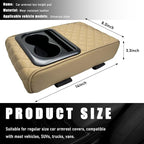 Car Center Console Armrest Pillow, Waterproof Car Armrest Cover Cushion with Cup and Phone Holder, Memory Foam Arm Rest Box Protector for Most Vehicles, Car Accessories (Beige)