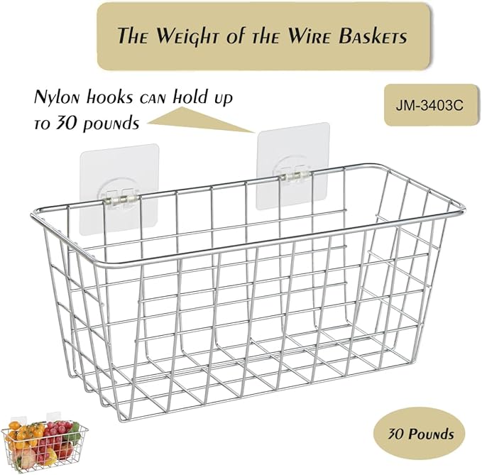 JUNCHU CHERRY 2 Pack Hanging Storage Basket, Bathroom Basket, Household Goods, with Traceless Tape, no Drilling, for Cabinet 