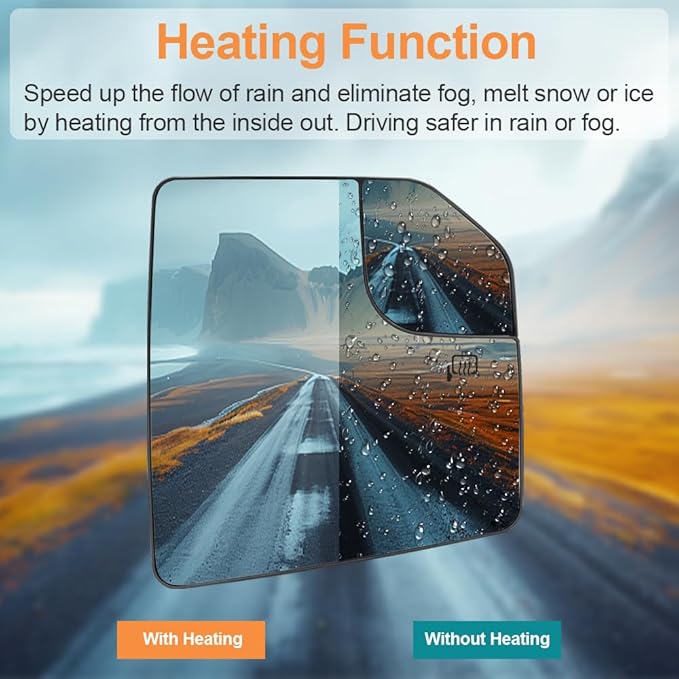 Senzeal Passenger Side Heated Mirror Glass Replacement for Ford F-150 2015 2016 2017 2018 2019 2020 with Blind Spot Mirror Replace FL3Z17K707A (Right Side)