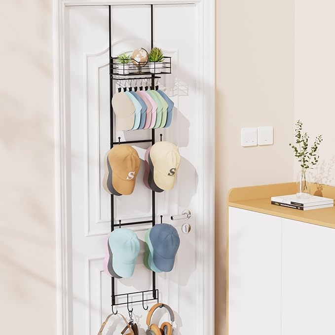 VITVITI Over the Door Hat Rack Organizer, 4 Tier Cowboy Baseball Cap Hat Rack for Door Wall Mounted, Metal Over Door Hanging 