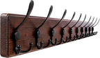 Kuhome 38.6'' Large Coat Rack Wall Mount Coat Hooks Coat Hanger with 10 Metal Black Triple- Hooks Brown Pine Real Wood Plank 