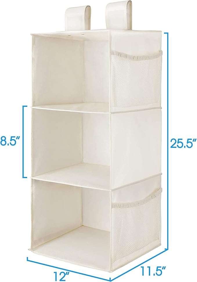 MAX Houser 3-Shelf Hanging Closet Organizers, Collapsible Closet Hanging Shelves for Camper, Nursery Hanging Organizers, Beig