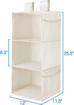 MAX Houser 3-Shelf Hanging Closet Organizers, Collapsible Closet Hanging Shelves for Camper, Nursery Hanging Organizers, Beig