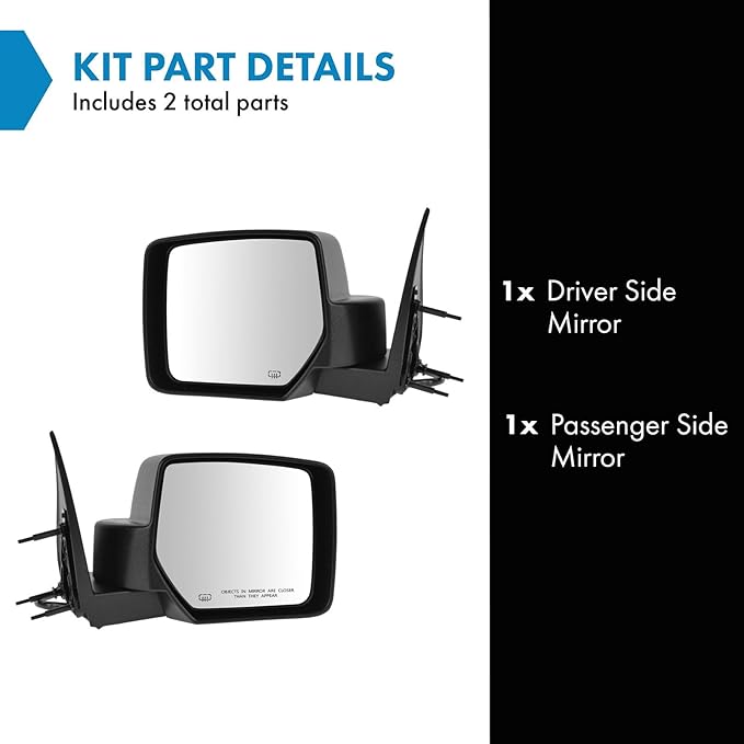 TRQ 2 Piece Driver and Passenger Side Mirror Assembly Set Electric Adjustment Heated Memory Textured Compatible with 2008-201