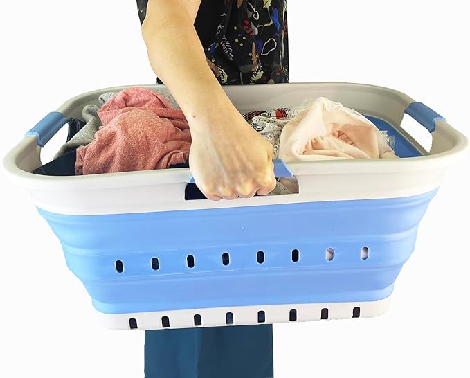 SAMMART 42L (11 gallon) Collapsible Plastic Laundry Basket - Foldable Pop Up Storage Container/Organizer - Space Saving Hampe