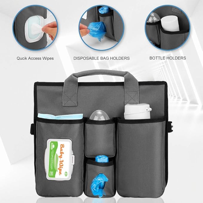 Collapsible Trunk Organizer & Diaper Changing Station, Baby Diaper Caddy Organizer with Movable Dividers, Easy-to-Reach for