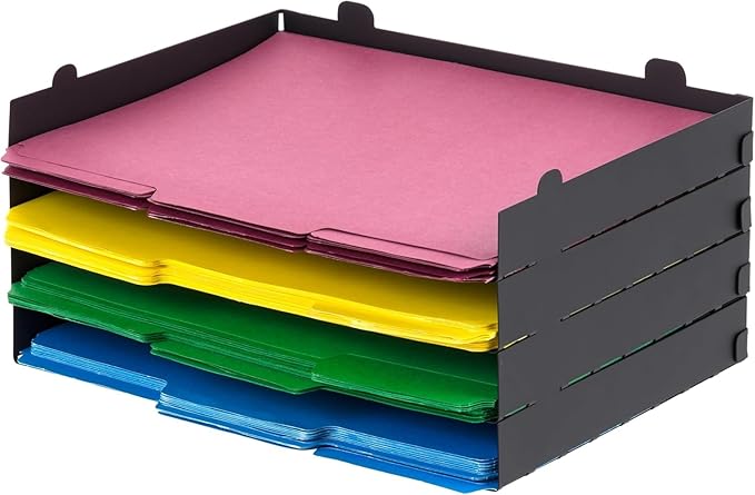 IRIS USA Metal Letter Tray Paper Organizer, 4 Pack, For Letter/A4 File Holder Paperwork Document, Stackable Desktop File Orga