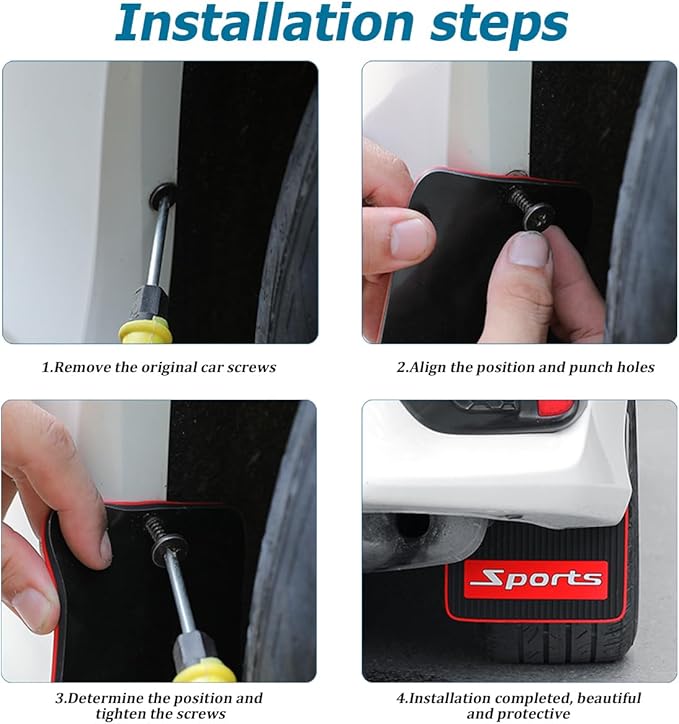 HZEL Car Mud Flaps, 4PCS Soft Flexible Bendable Rubber Vehicle Mudguard Splash Guard with Hardware Tool, Auto Exterior Protec