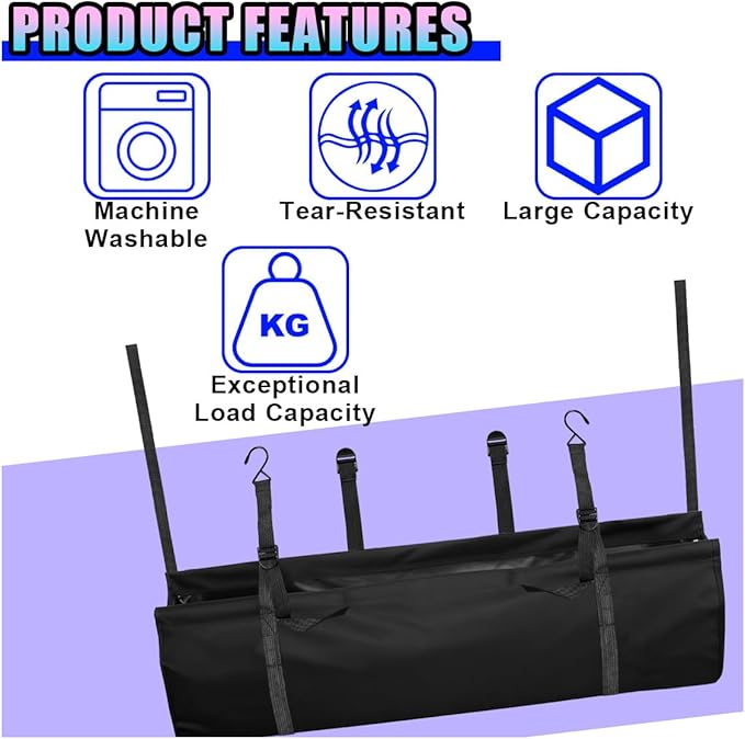 Hanging Car Trunk Organizer, Large Capacity Backseat Storage Bag with Adjustable Straps, Waterproof Collapsible Cargo Bag