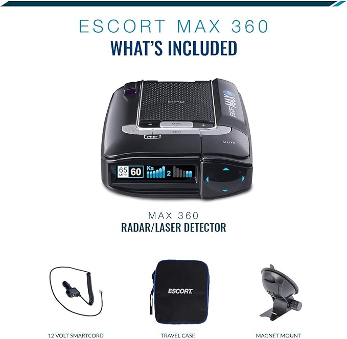 Escort MAX 360 Laser Radar Detector - GPS, Directional Alerts, Dual Antenna Front and Rear, Bluetooth Connectivity, Voice Ale