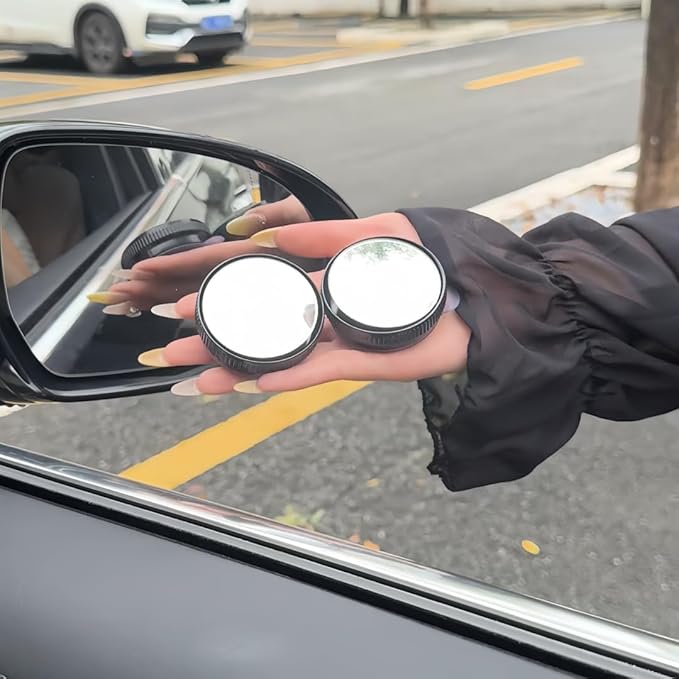 2pc Car Blind Spot Rearview Mirror 2-inch Reusable Circular High-Definition Glass Convex 360° Wide-Angle Side Rearview Mirror with Suction Cup for SUV & Truck Universal Type Black - Blindspotmirrors
