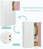 Tangkula Portable Closet Wardrobe, Foldable Clothes Organizer with Cubby Storage, Hanging Rods, Easy Assemble Clothing Storag