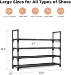 4 Tier Shoe Rack, Shoe Organizer Storage for 16-20 Pair Boot and Sneaker, Stackable Free Standing Shoe Shelf with Hooks and S