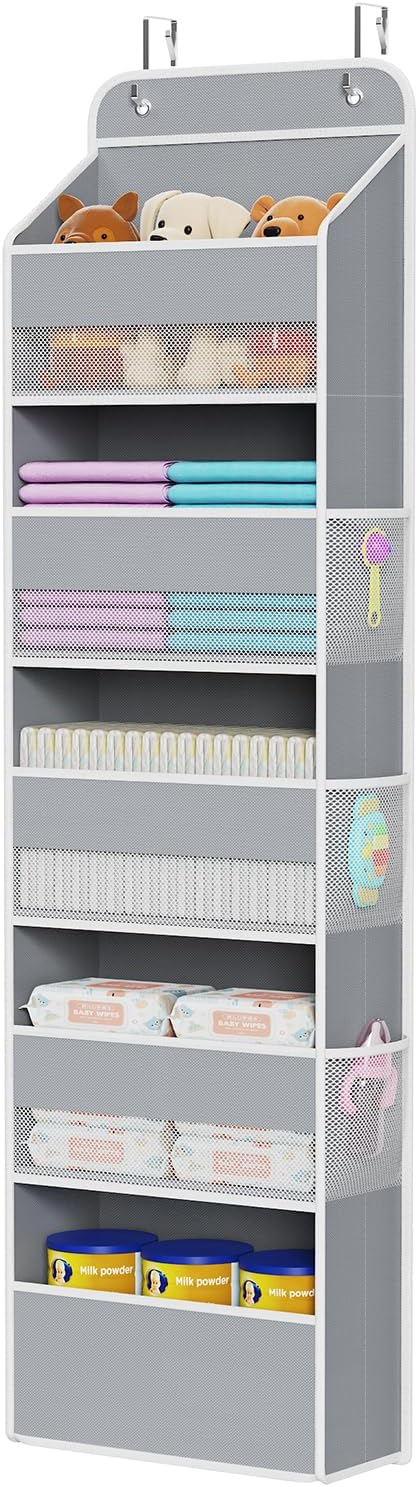 Univivi Hanging Storage Organizer Nursery Closet Cabinet Baby Storage with 5 Large Compartments 6 Side Pockets for Cosmetics,