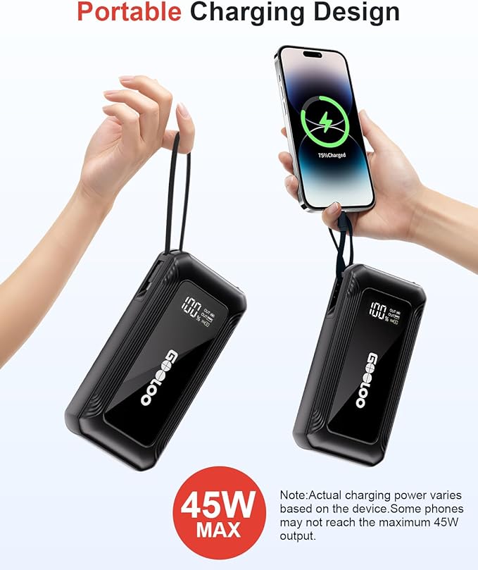 GOOLOO G7 3000A Jump Starter with Built-in Cable,Portable Power Bank for 45W Fast Charging,12V SuperSafe Lithium Jump Box,