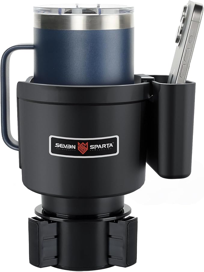 Seven Sparta Cup Holder Expander with Phone Holder & Cable Access, 3-in-1 Car Organizer, Side Storage Box for Phone/Cards, Co