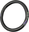 BDK GripGrab Comfort Grip - Purple & Green Butterflies on Black Synthetic Leather Steering Wheel Cover 15 inch