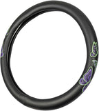 BDK GripGrab Comfort Grip - Purple & Green Butterflies on Black Synthetic Leather Steering Wheel Cover 15 inch