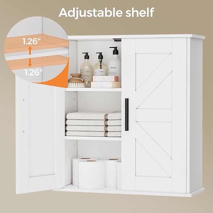 Homleke Bathroom Wall Cabinet, Over Toilet Storage Cabinet with Barn Doors and Adjustable Shelves, 3-Tier Medicine Cabinet Wa