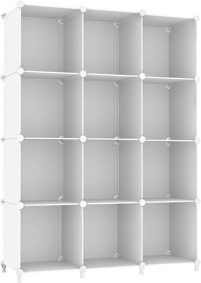 AWTATOS Cube Storage Organizer Storage 12 Cube Bookshelf DIY Plastic Closet Clothes Storage Shelves with Wooden Mallet, Stack