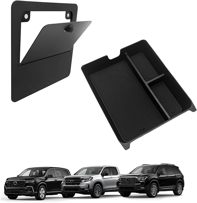 Muslogy 2PCS Center Console Organizer & Hidden Storage Box Compatible with 2023 2024 2025 2026 Honda Pilot Accessories, 2024+ Ridgeline/Passport Armrest Privacy Insert Tray Console Insert Organizer