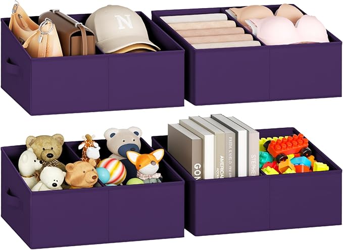 DIMJ Large Closet Shelf Organizer Bins 6 Packs with Handles and Divider, Fabric Trapezoid Storage Baskets, Foldable Clothes C