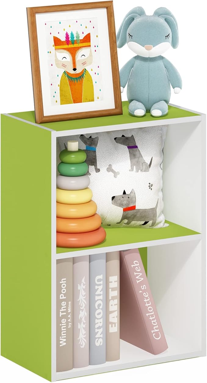 Furinno Luder Bookcase / Book / Storage, Green/White, 2-Tier