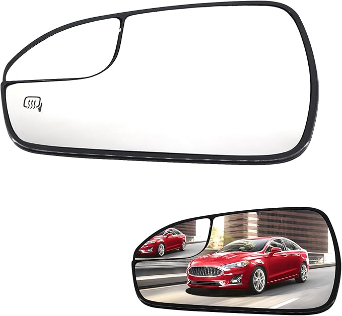Driver Left Side Power Heated Mirror Glass Compatible with Ford Fusion 2013-2020 Blind Spot Side View Convex Mirror Glass with Rear Holder Replace DS7Z17K707F DS7Z-17K707-F