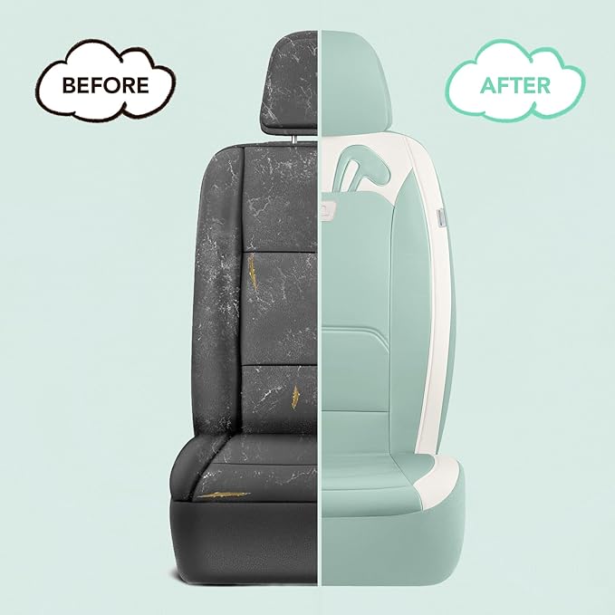 PIC AUTO Car Seat Covers, Cute Rabbit Premium Green Leather Seat Covers, Universal Fit Front Seat Covers for Cars, Trucks, SU